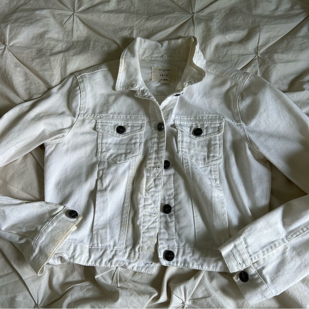 Iris Womens Medium White Cropped Denim Jean Jacket